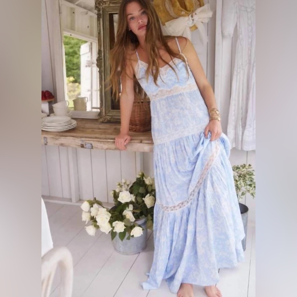 NWT LoveShackFancy Espa Blue Cotton Maxi Dress M